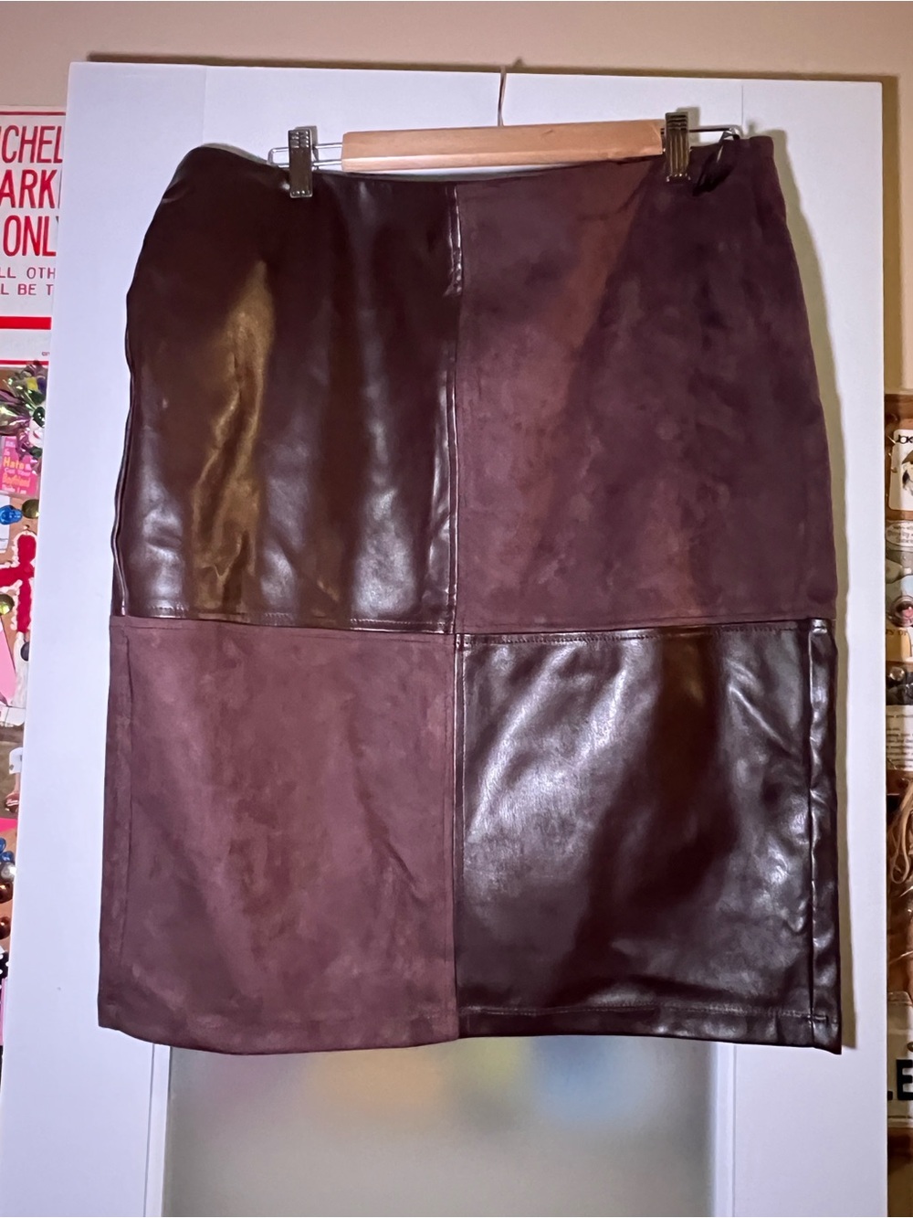Sioni Plum Faux Leather & Faux Suede Patchwork Mini Skirt